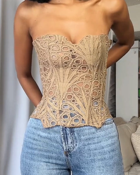 Irregular Lace Back Tie Hollow Corest Top