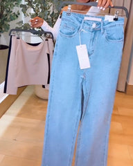 High-Rise Sparkling Rhinestones Wide-Leg Jeans