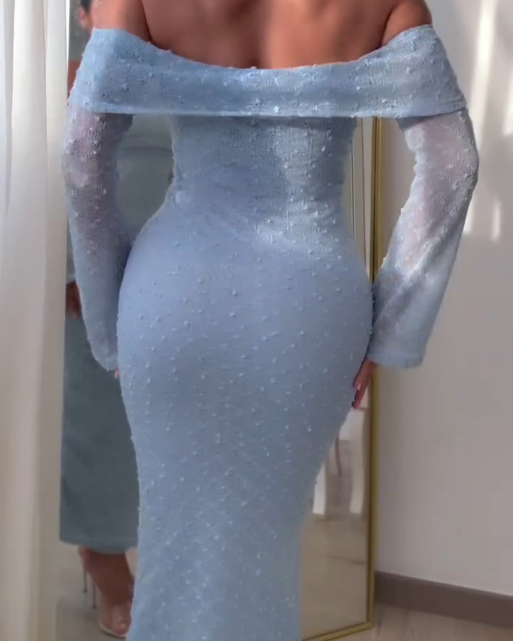 Knitted Long Sleeve Off-Shoulder Bodycon Dress