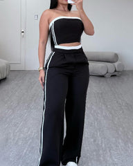 Stitching Style Tube Top Wide Leg 2 Piece Set