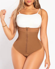 Detachable Straps Zip-Front Thong Shapewear