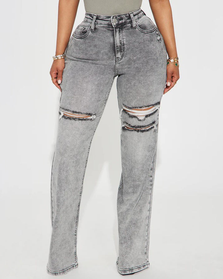 Ripped High-Waist Wide-Leg Jeans