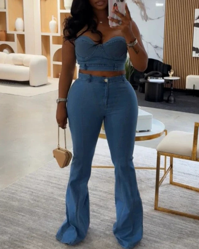 Bandeau Slim Fit Denim 2-Piece Set