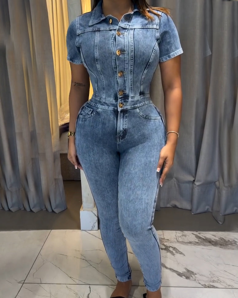 Slim-Fit Denim Jumpsuit