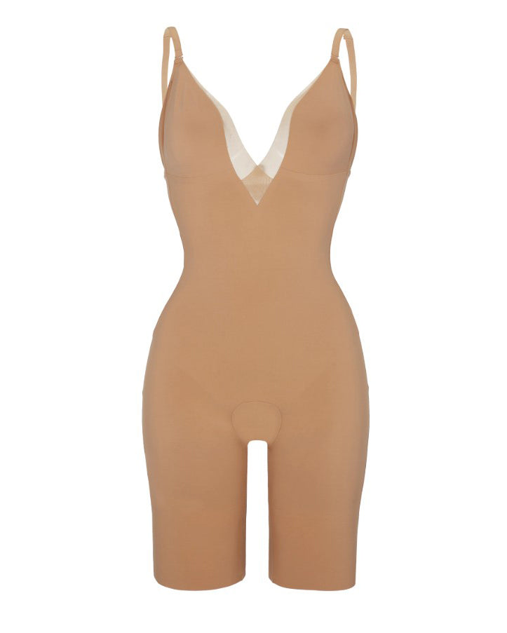 Mesh V-Neck Backless Seamless Full Body Shaper