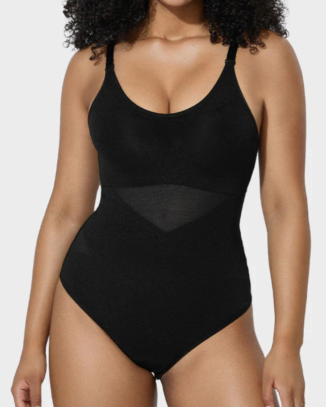 Cross Mesh Tummy Control Shapewear Bodysuit