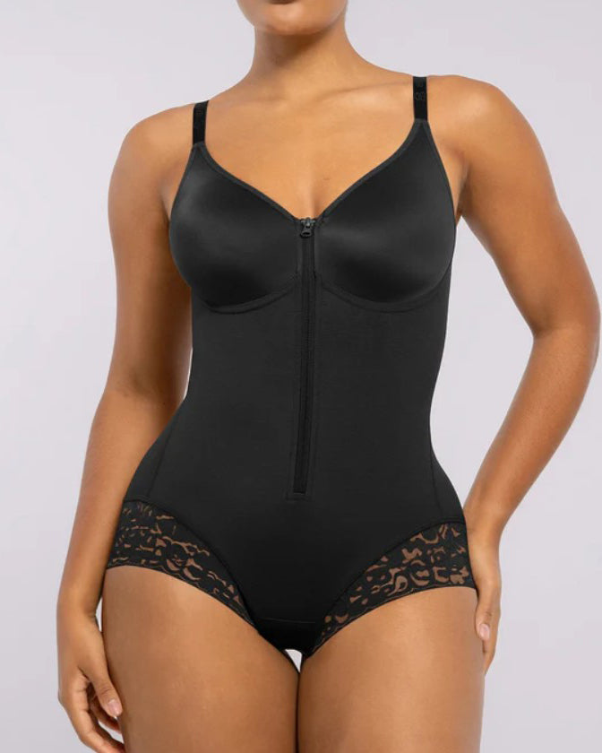 Front-Zip Sleeveless Tummy Sculpt Bodysuit