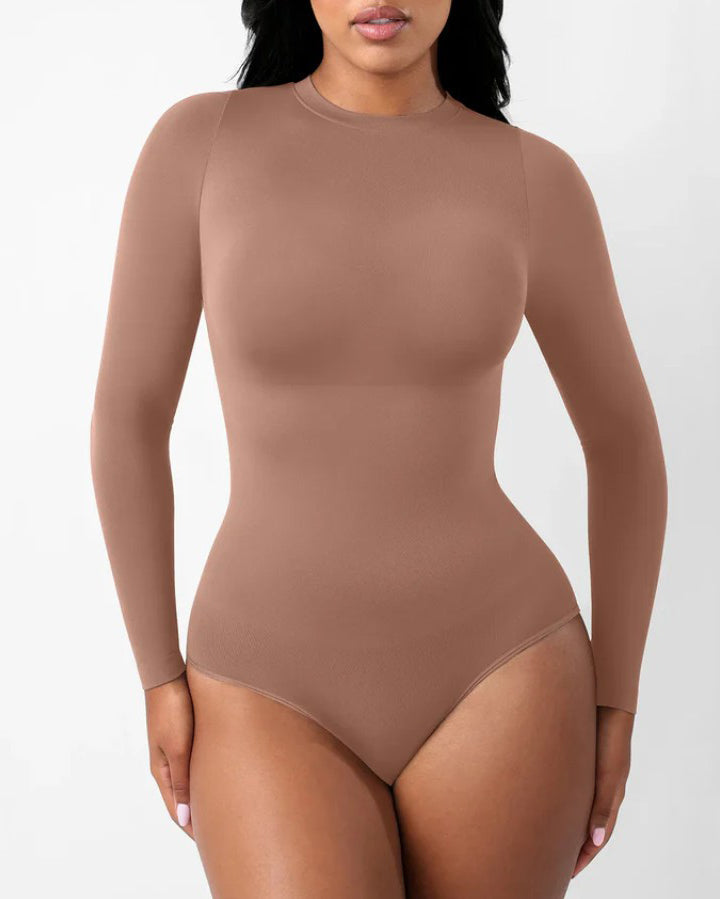 Seamless Comfort Round Neck Long-Sleeved Thong Shaper Bodysuit