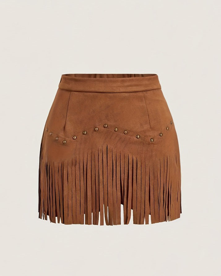 Rivet Tassel Faux Leather A-Line Skirt