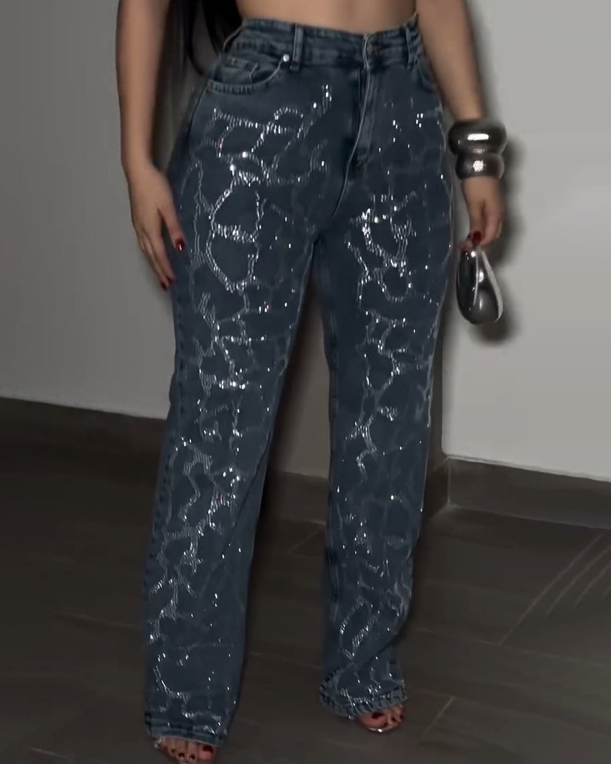 Rhinestone Straight Leg Jeans