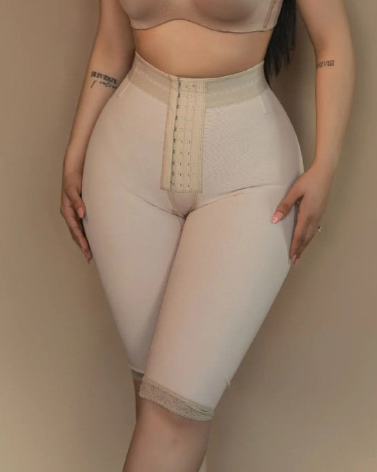 3-Row Hook-and-Eye Hip-Lift Mid-Length Shorts