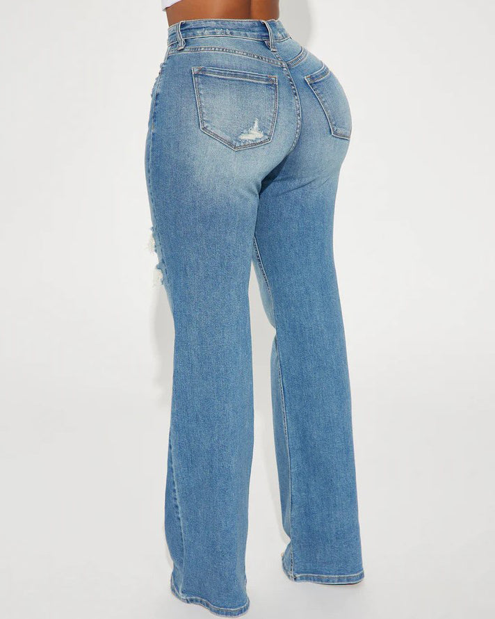 Ripped High-Waist Wide-Leg Jeans