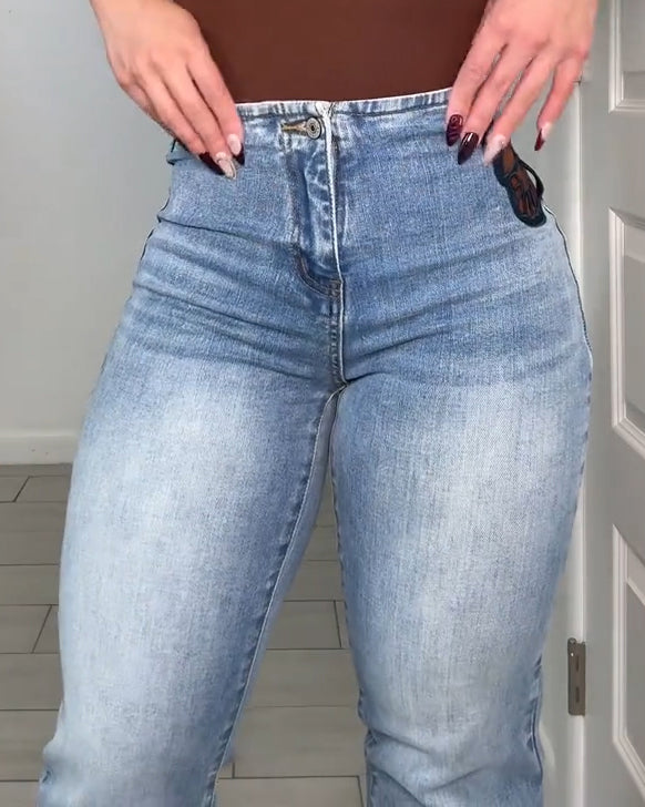 Cutout Butterfly Slim-Fit Flared Jeans