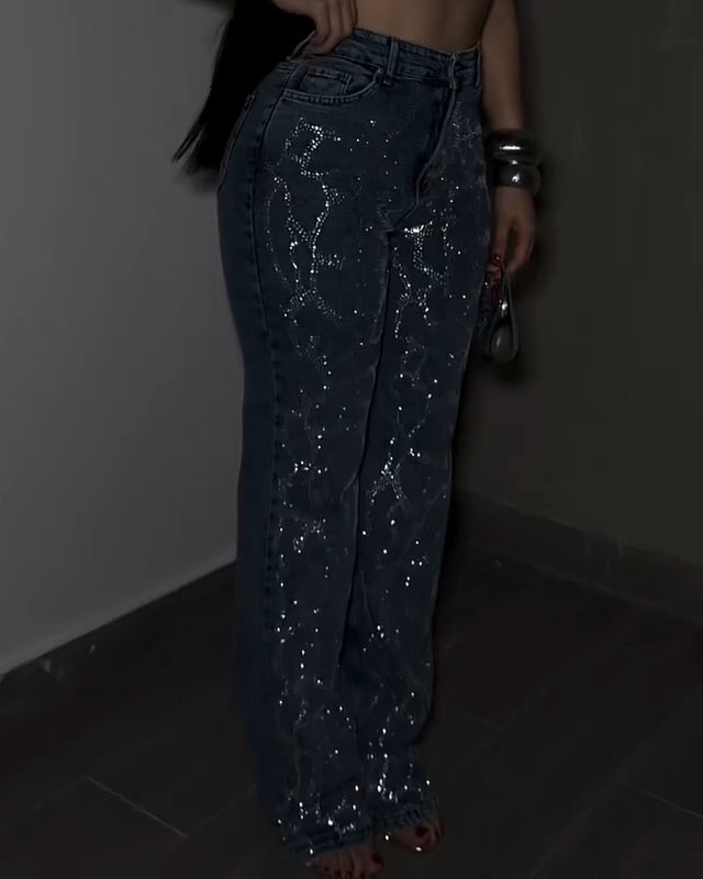 Rhinestone Straight Leg Jeans
