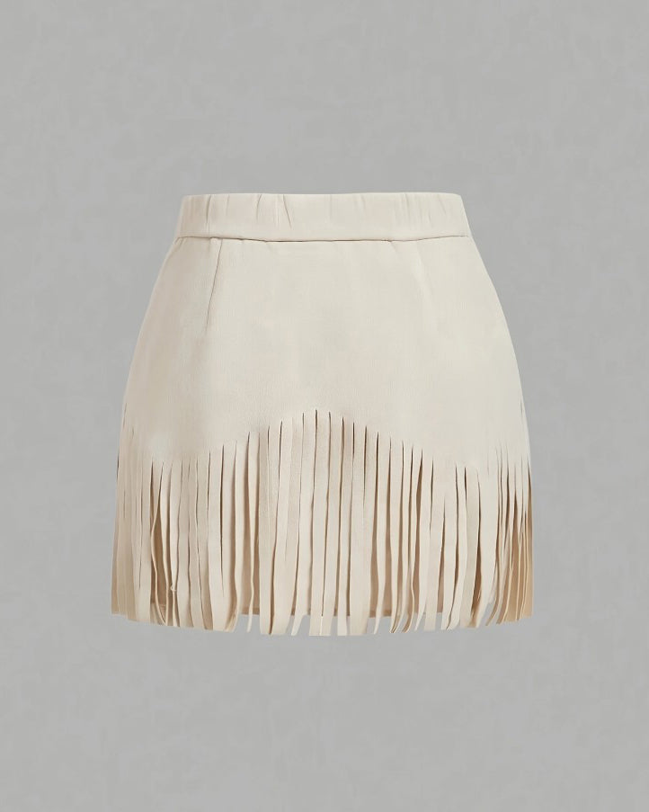 Rivet Tassel Faux Leather A-Line Skirt