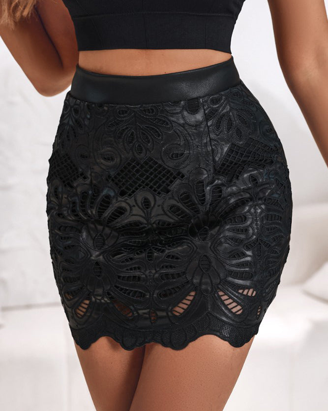 Hollow Leather Hip Skirt
