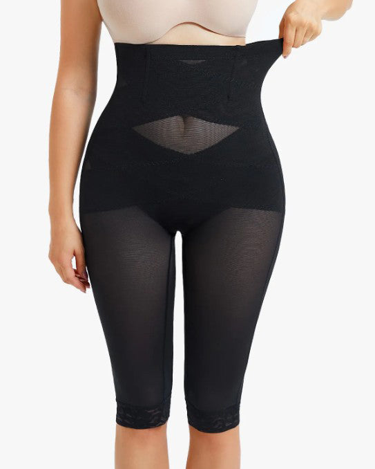 High Waist Lace Trim Sheer Mesh Shaper Pants