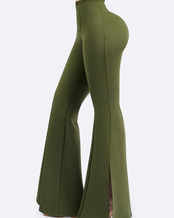 High Waist Side Slit Hip Lift Flared Yoga Pants
