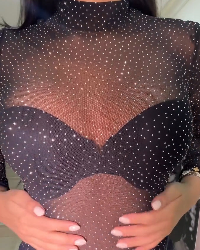 Mesh Rhinestone Bodysuit