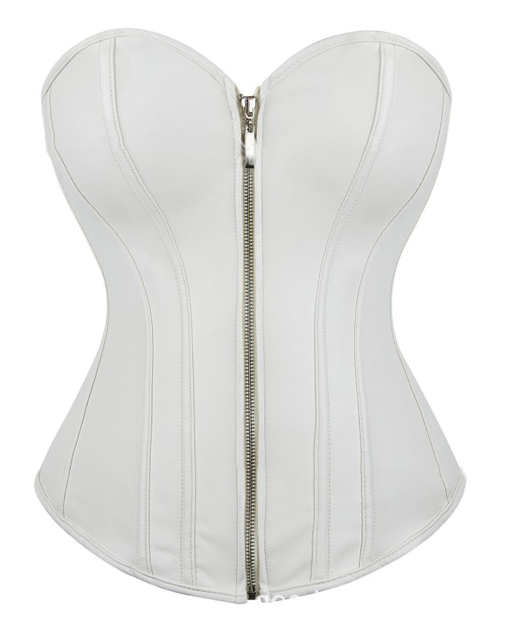 Front Zipper Tummy-Control Leather Corset Top