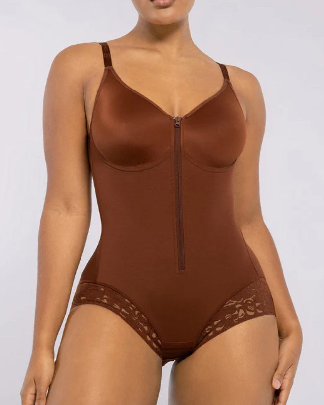 Front-Zip Sleeveless Tummy Sculpt Bodysuit