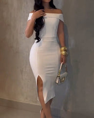 Off-Shoulder Side Slit Bodycon Dress