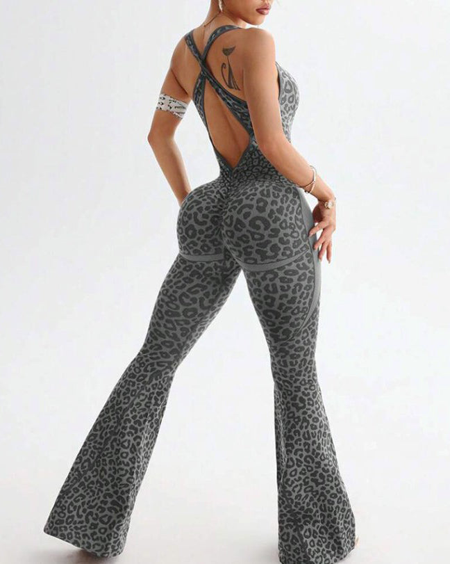 Backless Slimming Bodycon Flare Jumpsuit