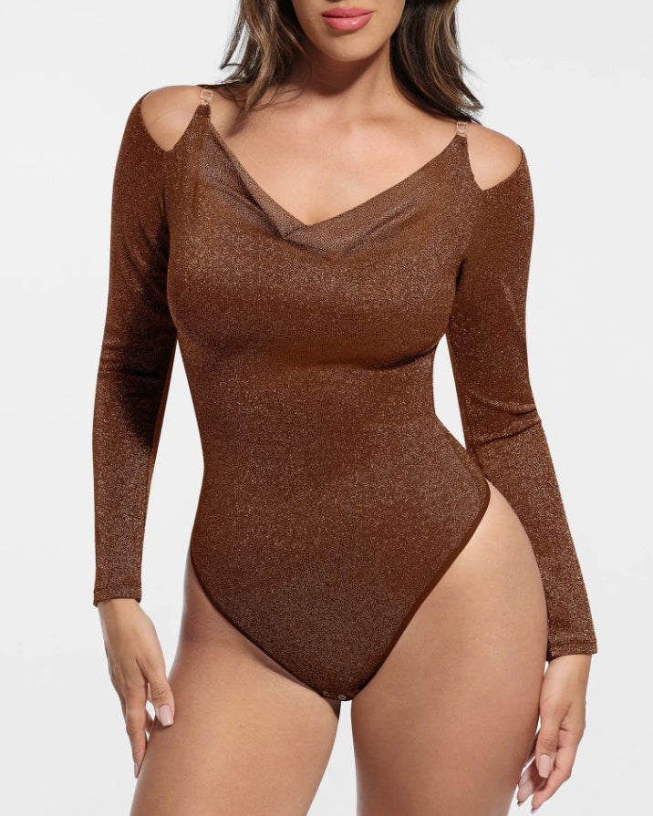 Shiny Long-Sleeved Slim-Fitting Bodysuit