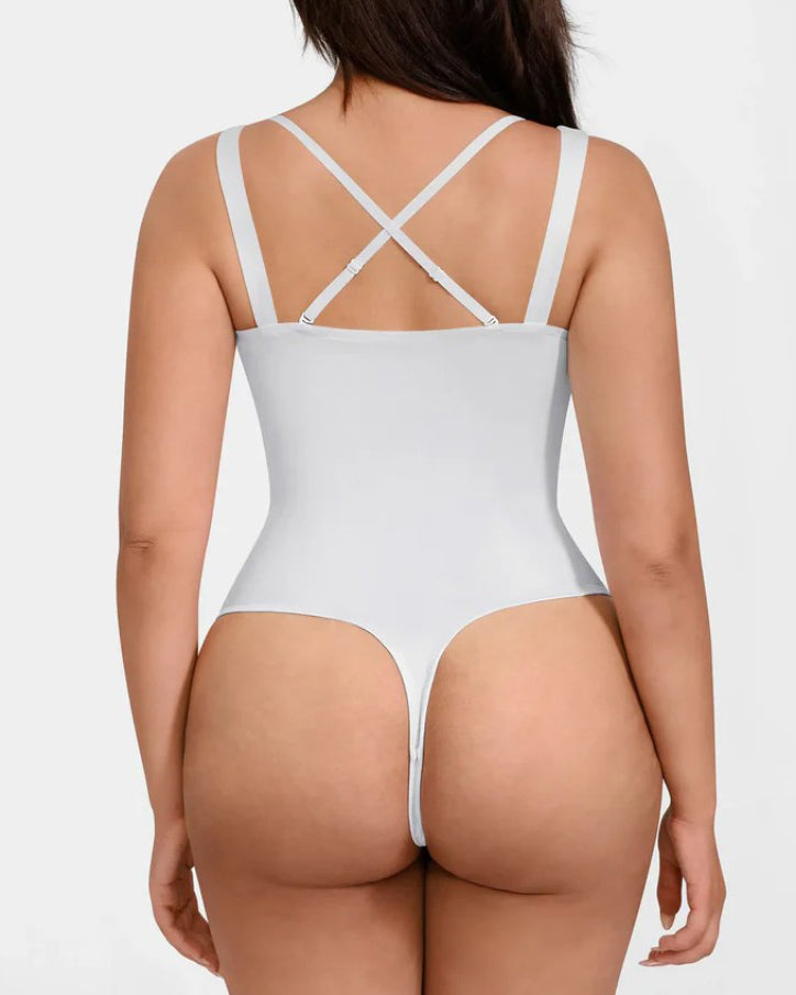Lace-Trimmed Deep V Thong Slimming Bodysuit