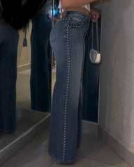 Studded Trims Wide-Leg Jeans
