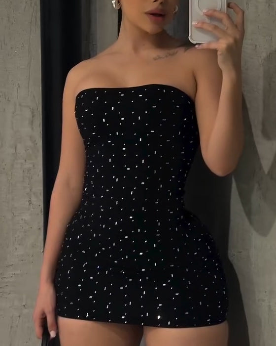 Sparkling Rhinestone Bandeau Bodycon Mini Dress