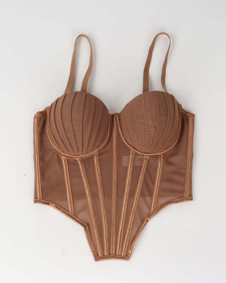 Sheer Mesh Suspender Corset Top