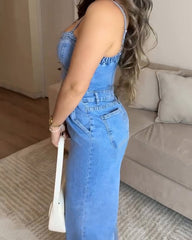 Slim-Fit Denim Wide-Leg Jumpsuit