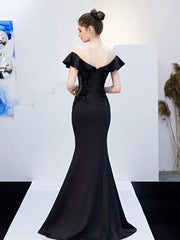 Off Shoulder Embroidery Ruffled Evening Dress