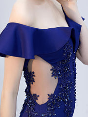 Off Shoulder Embroidery Ruffled Evening Dress