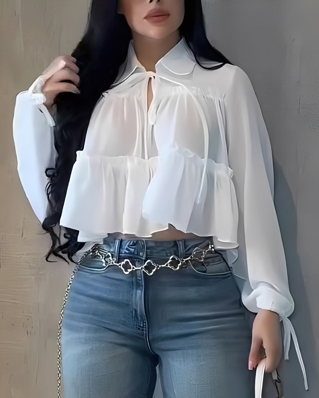 Chiffon Ruffle Long Sleeve Shirt