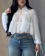 Chiffon Ruffle Long Sleeve Shirt