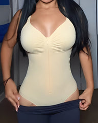 Seamless Ribbed Front Zipper Slim Tummy Control Bodysuit