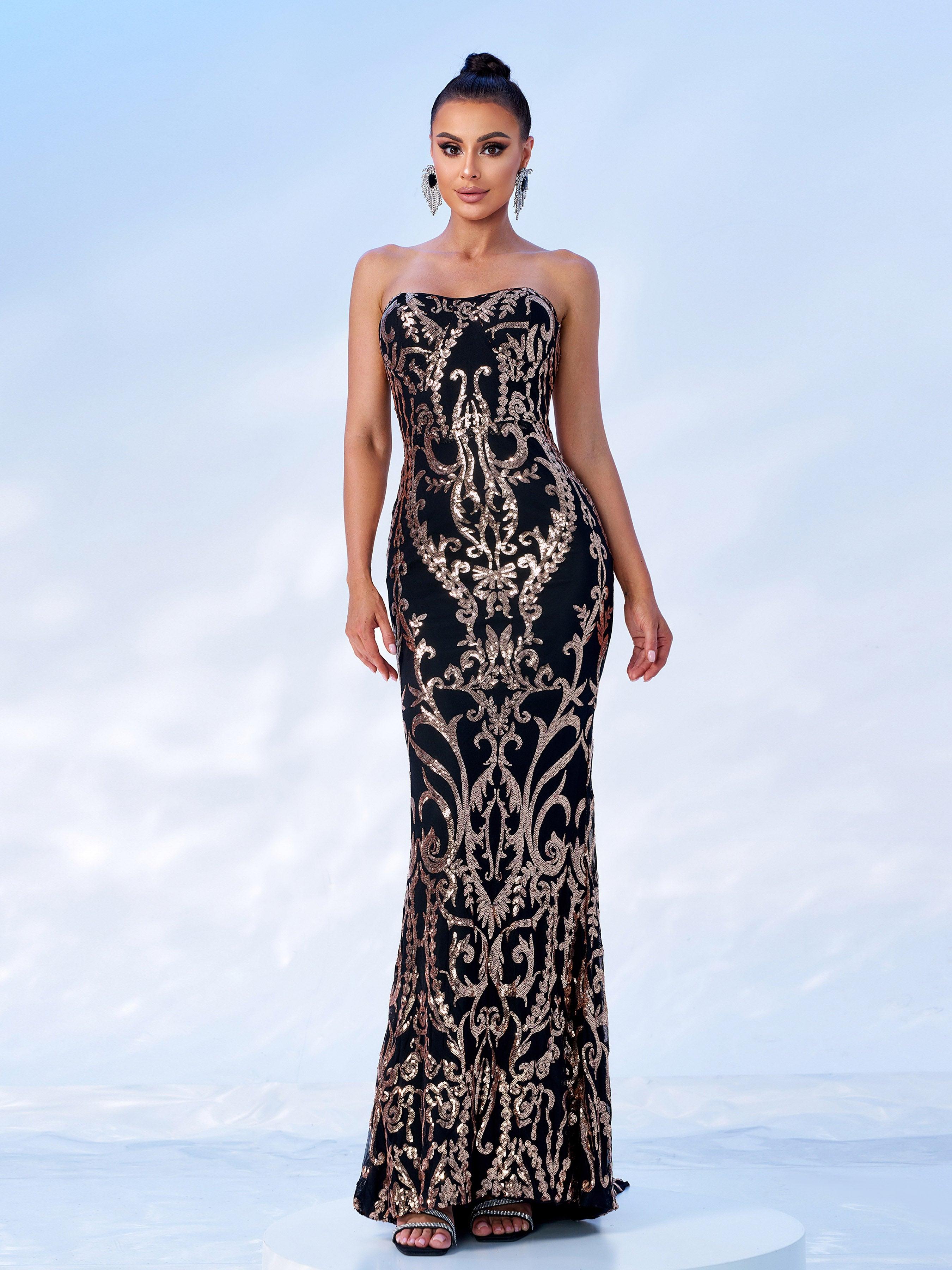 Strapless Maxi Sequin Dress