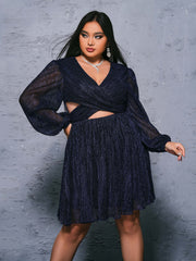 Plus Cutout V-neck Pleated Mini Dress