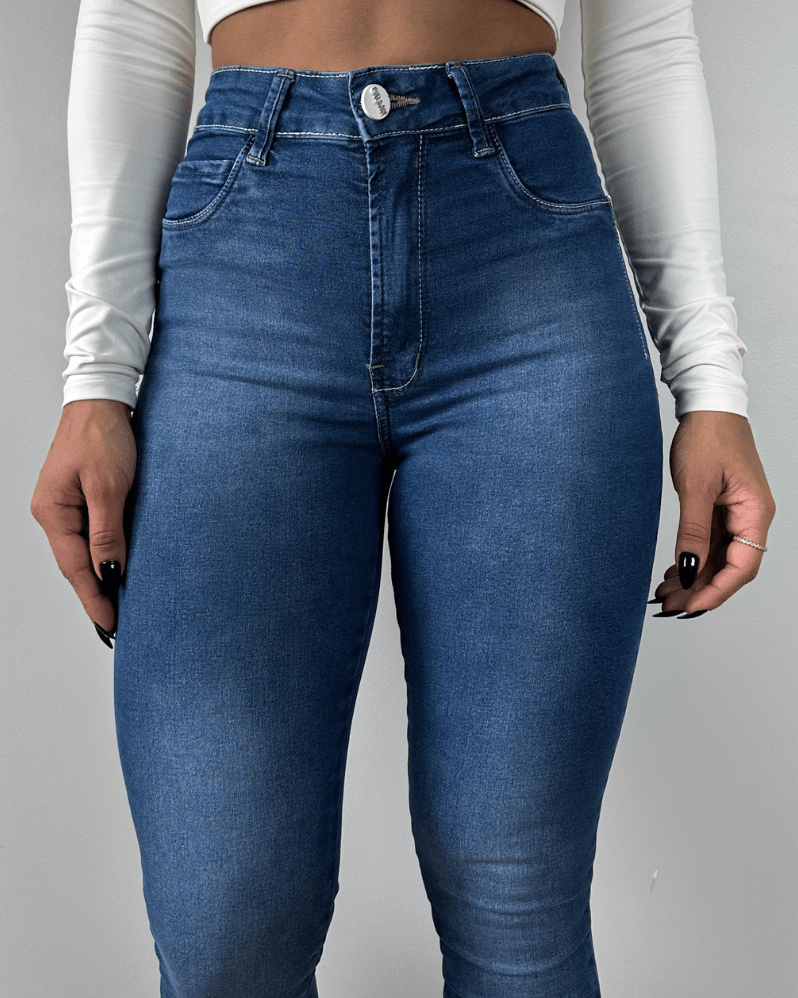 High Waist Calca Jeans Brun