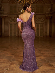 Sequin Ruffled Mermaid Evening Dress