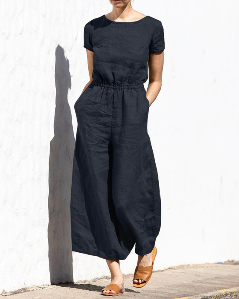 Cotton Linen Wide Leg Jumpsuit