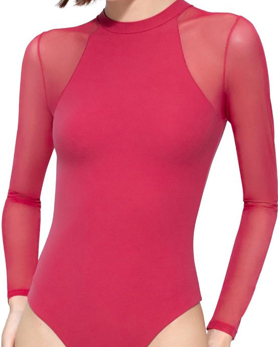 Long Sleeve Sheer Mesh Slimming Bodysuit