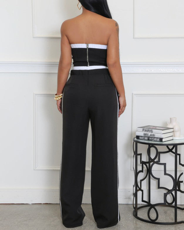 Stitching Style Tube Top Wide Leg 2 Piece Set