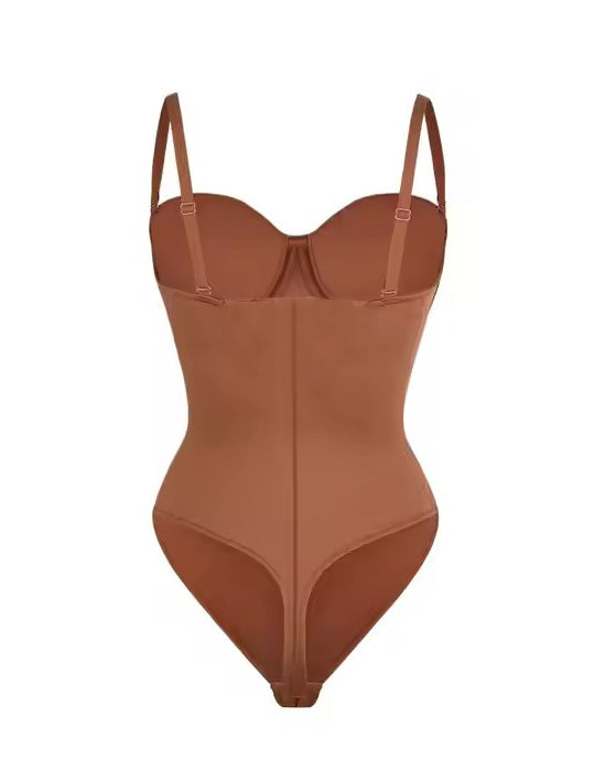 Removable Straps Satin Slimming Shapewear Thong Bodysuit