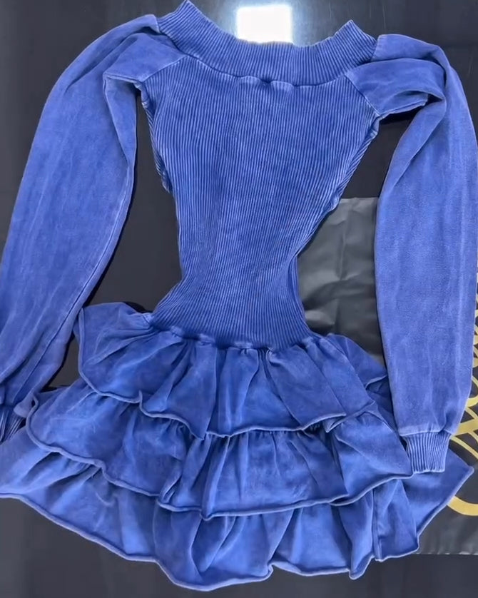 Long-Sleeved Ruffled Slim Fitted Dress