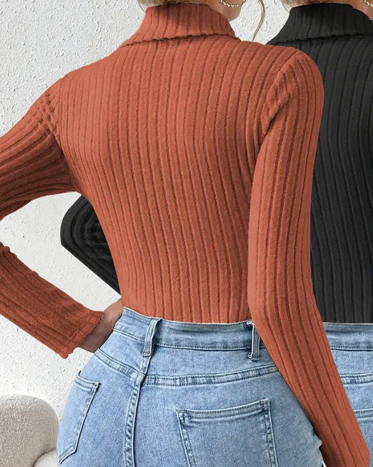 Knitted Long-Sleeved Turtleneck  Slim-Fit Bodysuit
