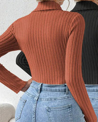 Knitted Long-Sleeved Turtleneck  Slim-Fit Bodysuit