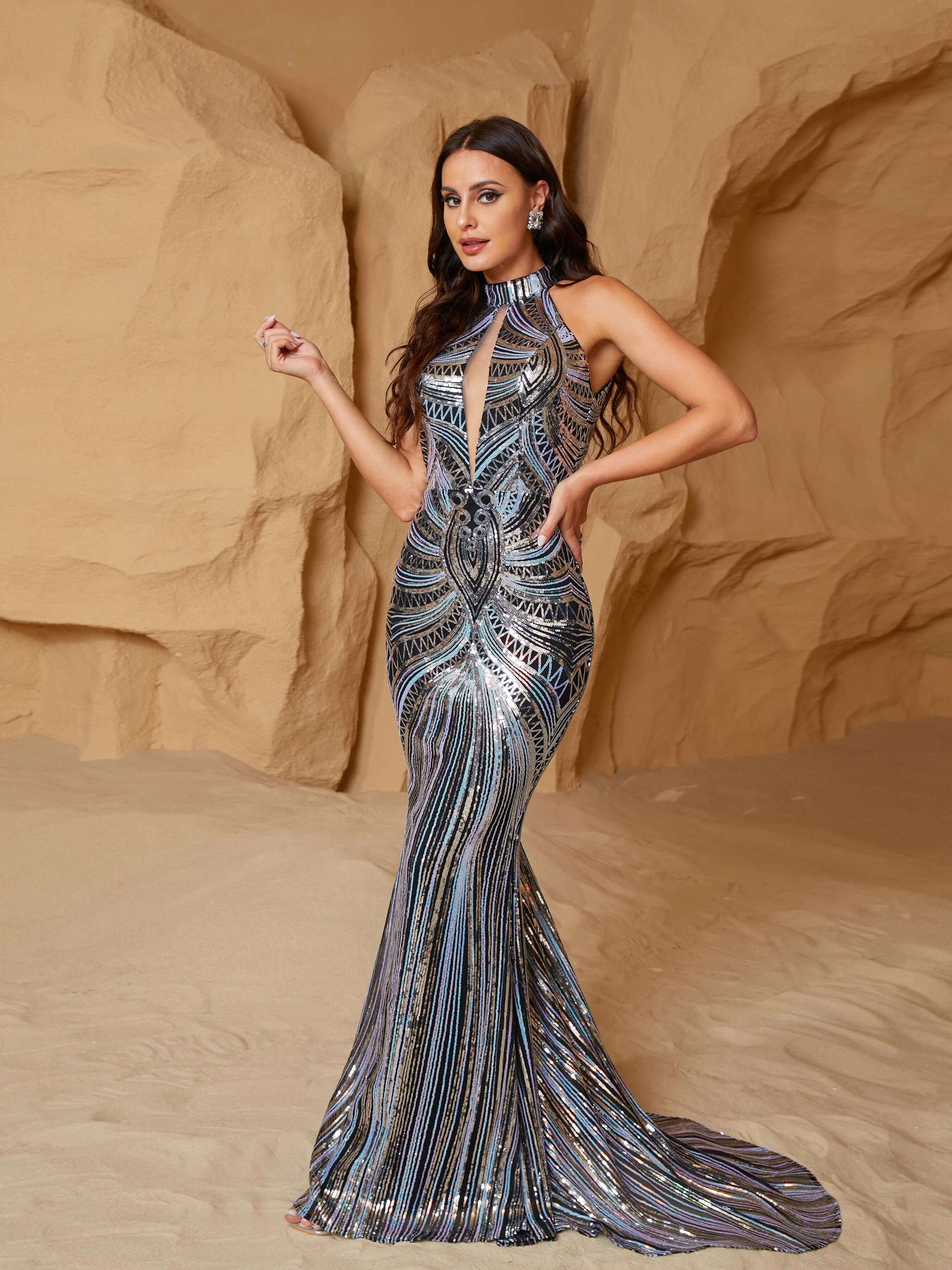 Cold Shoulder Cutout Sequin Dress